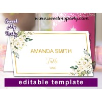 Ivory Roses Escort Crads template,Cream Roses Place Cards template,(123b)